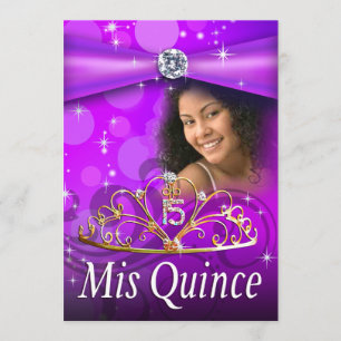 Lila Quinceanera 15 prinsessan Tiara Photo Inbjudningar