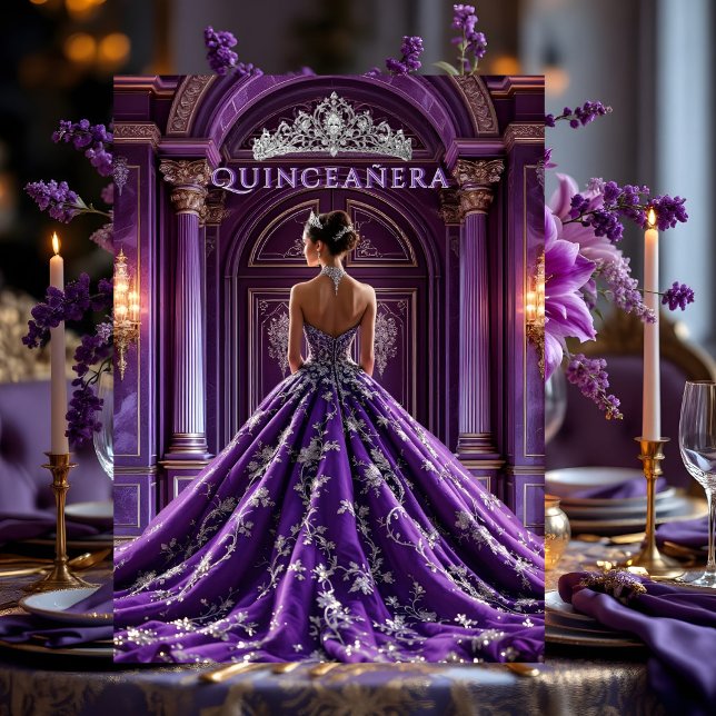 Lila Quinceanera Birthday Palace Dress Tiara Inbjudningar (Skapare uppladdad)