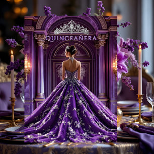 Lila Quinceanera Födelsedags Slott Tiara Klänning Inbjudningar
