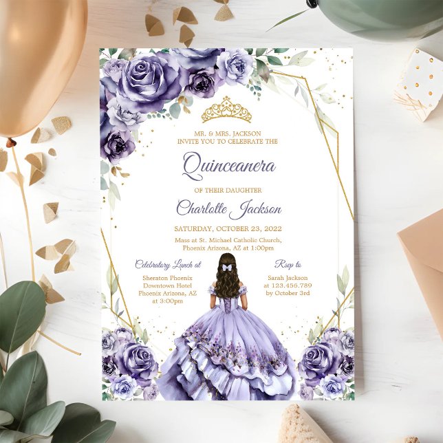 Lila Quinceanera Födelsedagsinbjudan Inbjudningar (Skapare uppladdad)