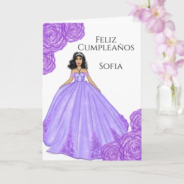 Lila Quinceanera-födelsedagskort Kort (Orkide)