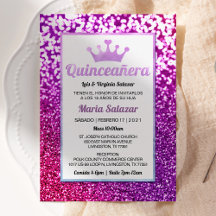 Lila Quinceañera Glamous spanska inbjudan