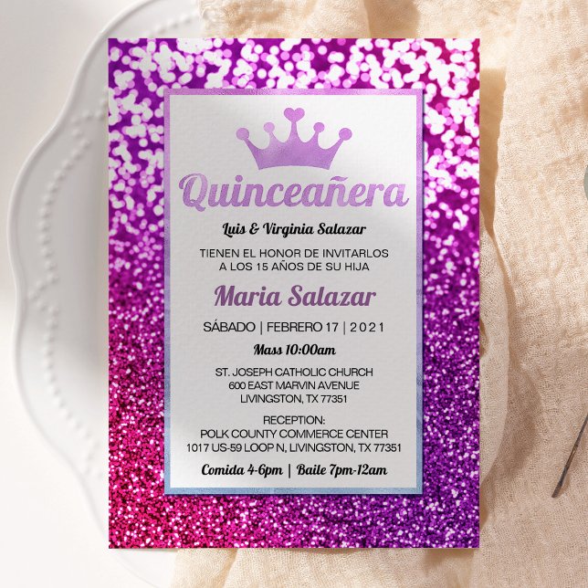 Lila Quinceañera Glamous spanska inbjudan (Skapare uppladdad)