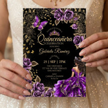 Lila Quinceañera Guld Tiara Rosor Fjäril