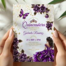 Lila Quinceañera Guld Tiara Rosor Fjärilar