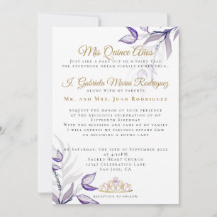 Lila Quinceañera Mis Quince Años Follaje Morado Inbjudningar