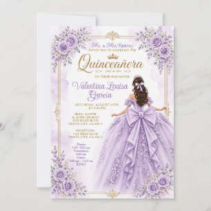 Lila Quinceañera Prinsessa Kjol Båge Blommig Inbjudningar