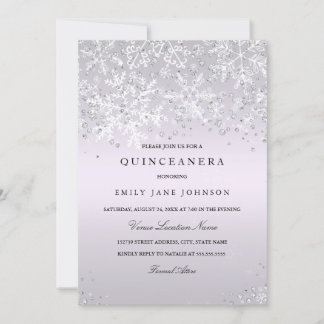 Lila Quinceanera Vinterundret Snöflingor Inbjudningar