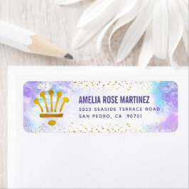 Lila Quinceañera Watercolor Guld Glitter Adress Returadress Etikett