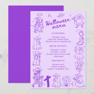 Lila Quirky Hand plockade Doodles Halloween Meny