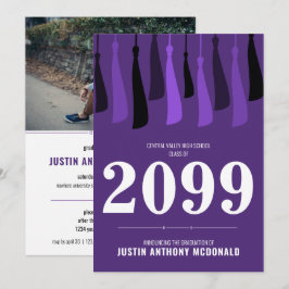 Lila rad av inbjudan till Tassels Photo Studenten