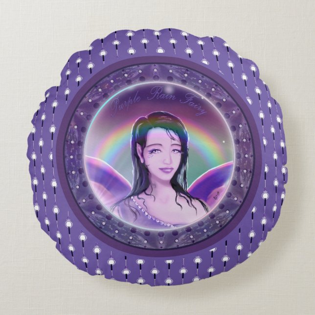 Lila Rain Fairy Rund Kudde (Framsidan)