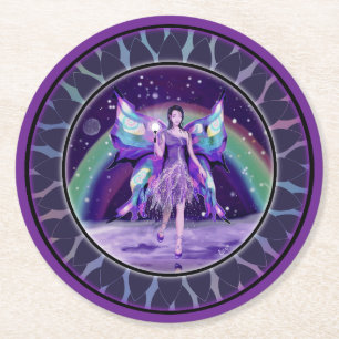 Lila rain Fairy Underlägg Papper Rund