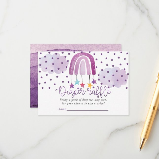 Lila Rainbow Baby Shower Diaper raffle Tilläggskort (Fram/Back In Situ)
