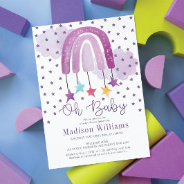 Lila Rainbow Baby Shower Pastel Inbjudningar