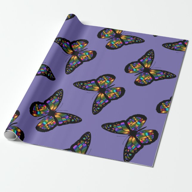 Lila Rainbow Butterfly Presentpapper (Utrullad)