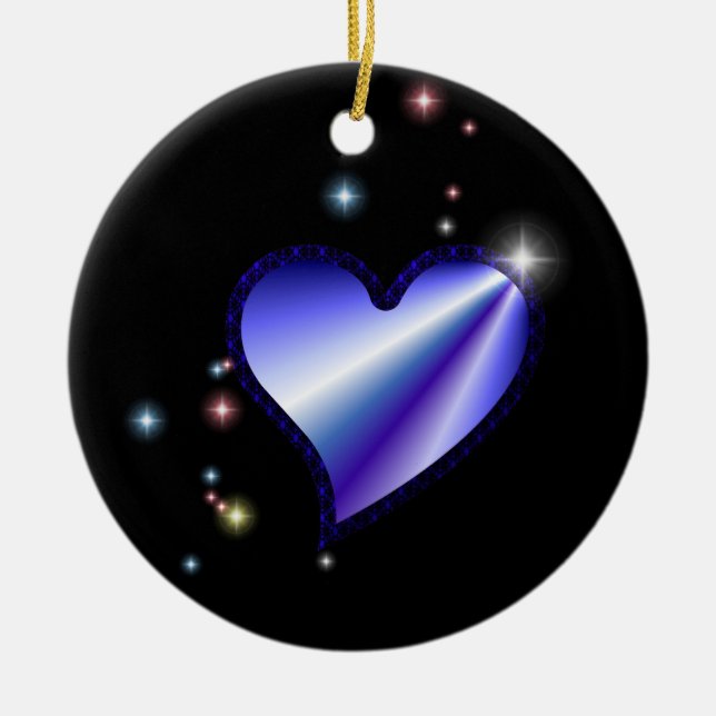 Lila Rainbow Heart med stjärnor Julgransprydnad Keramik (Framsidan)