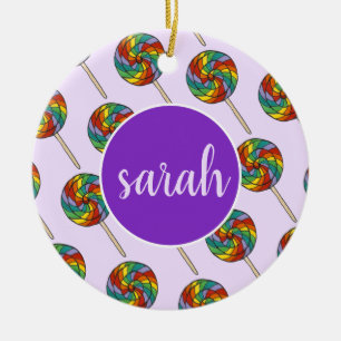 Lila Rainbow Lollipop Candy Sweet Lollies Julgransprydnad Keramik