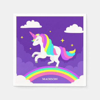 Lila Rainbow Unicorn Personlig Namn Magic Pappersservett