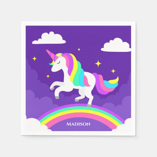 Lila Rainbow Unicorn Personlig Namn Magic Pappersservett (Framsidan)