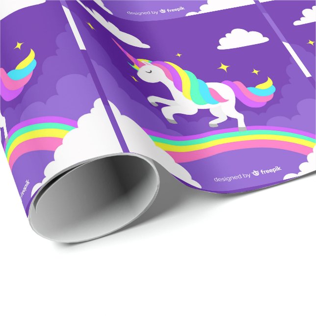 Lila Rainbow Unicorn Presentpapper (Rullad Hörn)