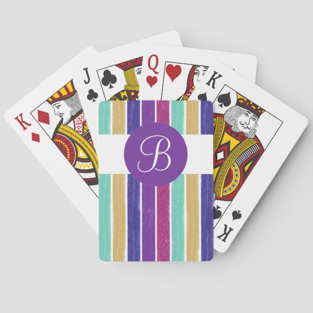 Lila rand anpassningsbar monogram spelkort (Baksidan)