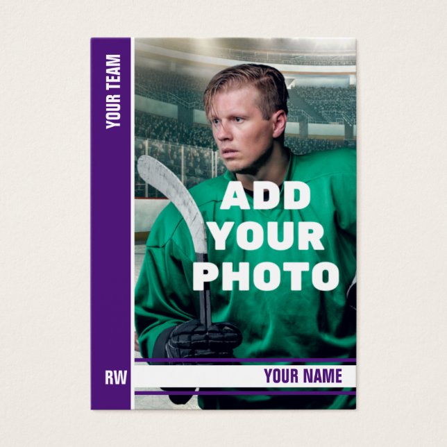 Lila Rand Hockey Trading Card - Anpassningsbar Sta Visitkort (Framsidan)