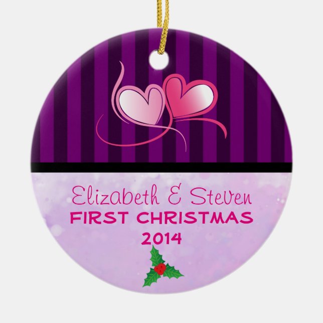 Lila Rand och Soft Lavender Struktur Julgransprydnad Keramik (Framsidan)