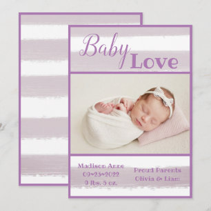 Lila Rand Photo Baby Kärlek-skript Birth Meddelande