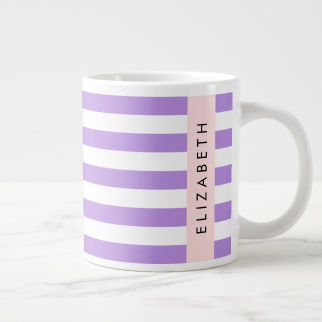 Lila Rand, Stripe Mönster, Linjer, Ditt namn Jumbo Mugg (Höger)