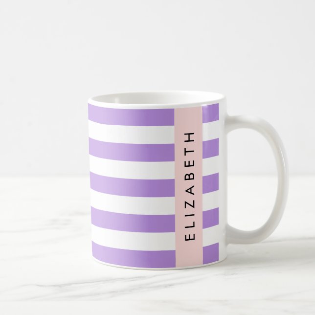 Lila Rand, Stripe Mönster, Linjer, Ditt namn Kaffemugg (Höger)