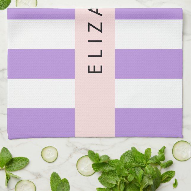 Lila Rand, Stripe Mönster, Linjer, Ditt namn Kökshandduk (Vikta)