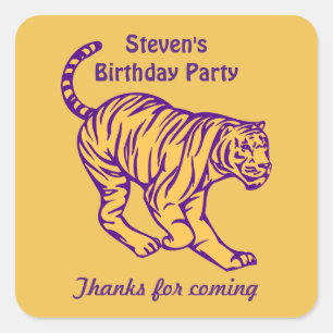 Lila Rand Vild katt Tiger Birthday Tack Fyrkantigt Klistermärke
