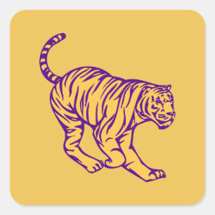 Lila Rand Vild katt Tiger Fyrkantigt Klistermärke