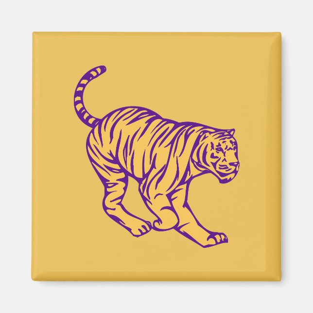 Lila Rand Vild katt Tiger Illustration Magnet (Framsidan)