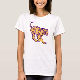 Lila Rand Vild katt Tiger Illustration T Shirt
