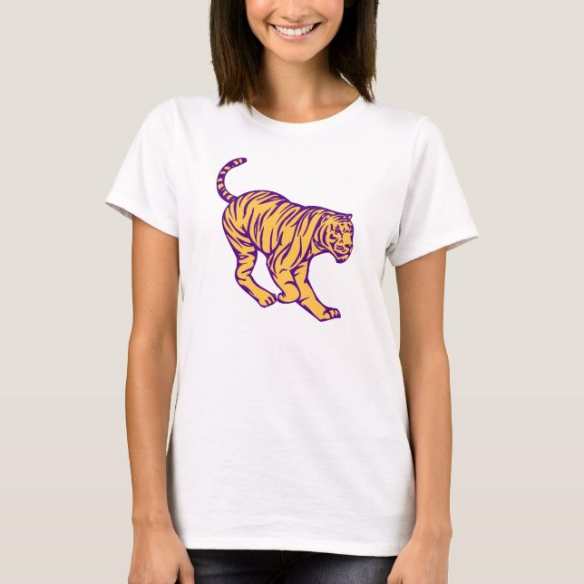 Lila Rand Vild katt Tiger Illustration T Shirt (Framsida)