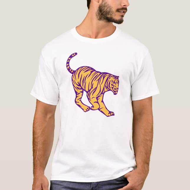 Lila Rand Vild katt Tiger Illustration Tee (Framsida)