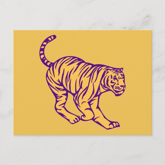 Lila Rand Vild katt Tiger Illustration Vykort (Framsida)