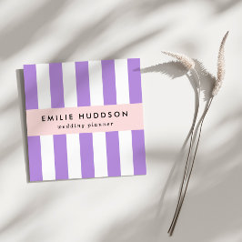 Lila Rand, Vita Rand, Stripe Mönster Fyrkantigt Visitkort
