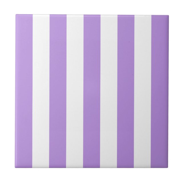 Lila Rand, Vita Rand, Stripe Mönster Kakelplatta (Framsidan)
