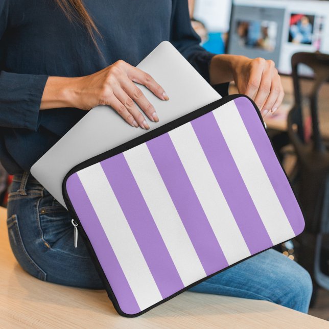 Lila Rand, Vita Rand, Stripe Mönster Laptop Fodral (Skapare uppladdad)