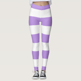Lila Rand, Vita Rand, Stripe Mönster Leggings