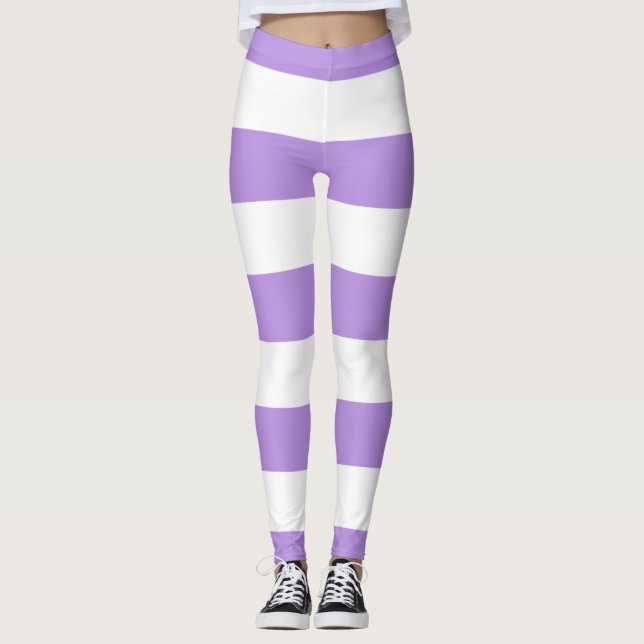 Lila Rand, Vita Rand, Stripe Mönster Leggings (Framsida)