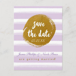 Lila randig & guld folie Save The Date vykort