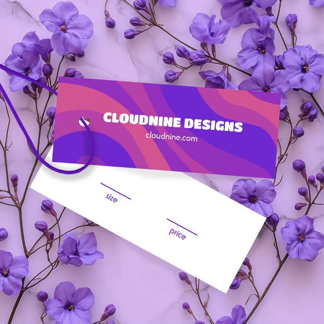 Lila randig klädstorlek pris Hangtag kort (Purple Stripe Waves CUSTOM Clothing Size Price Hangtag Display Card
)