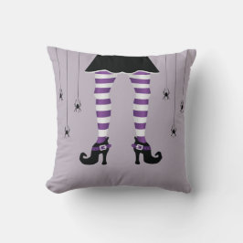 Lila randiga häxben och spindlar Halloween Kudde