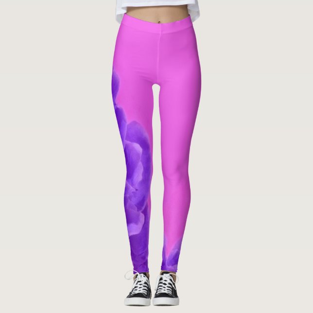 Lila Raspberry Blommönster Leggings (Framsida)