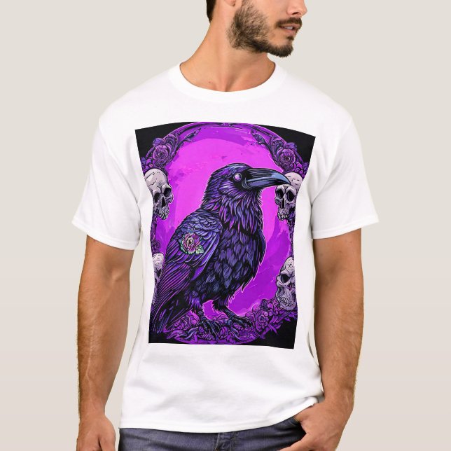 Lila Raven Grafisk Gothic Kråka Design Mode T Shirt (Framsida)