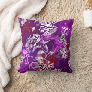 Lila Red Abstrakt Modern Fluid Art Marble Kudde